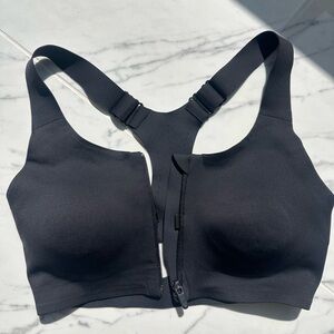 Move Theology Zipper Front Black Sports Bra SZ M